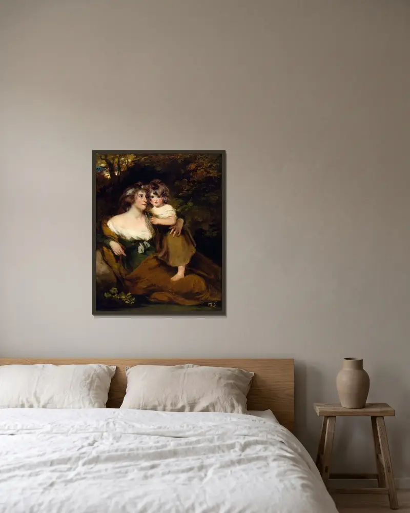 Grevingen av Darnley och hennes dotter Lady Elizabeth Bligh av John Hoppner inramad på en vägg
