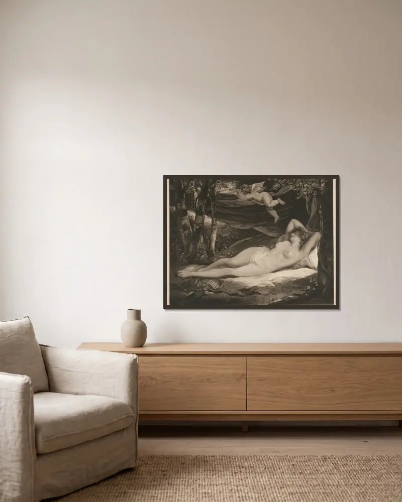 Spící nymfa, John Hoppner v rámu na stěně
