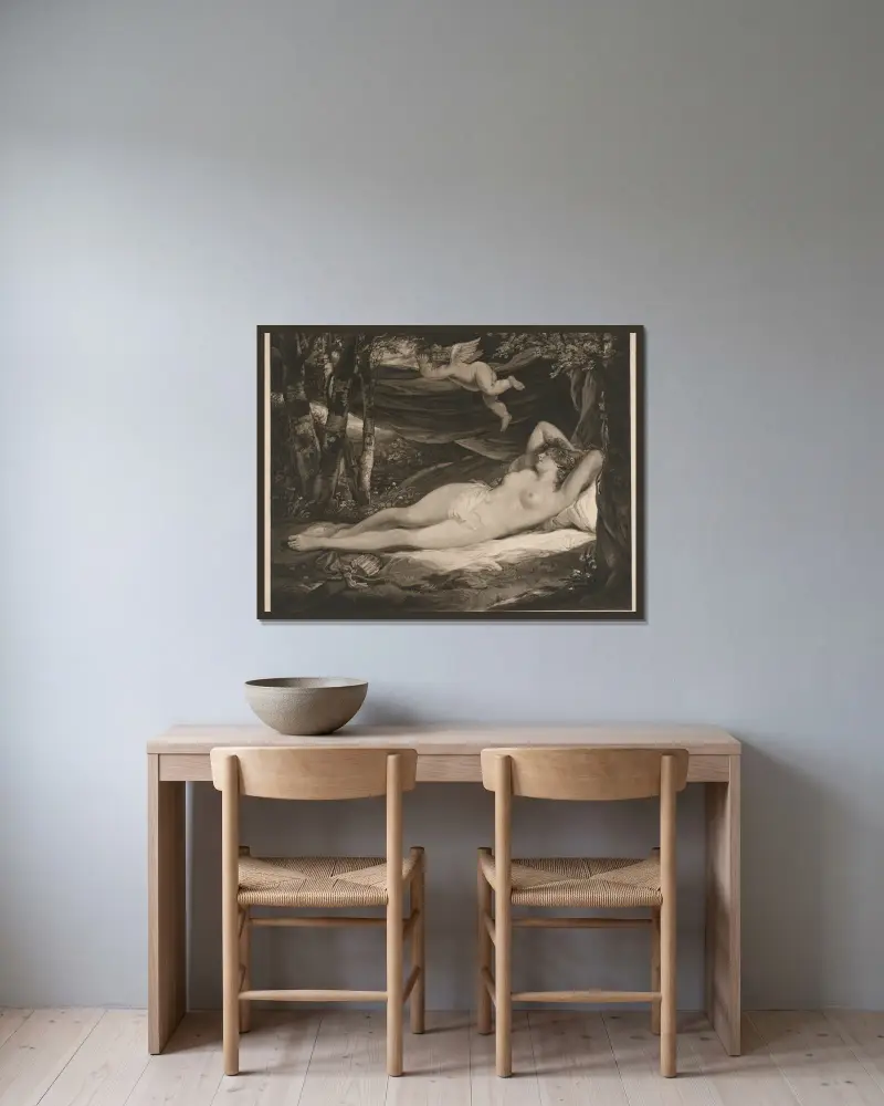 Spící nymfa, John Hoppner v rámu na stěně