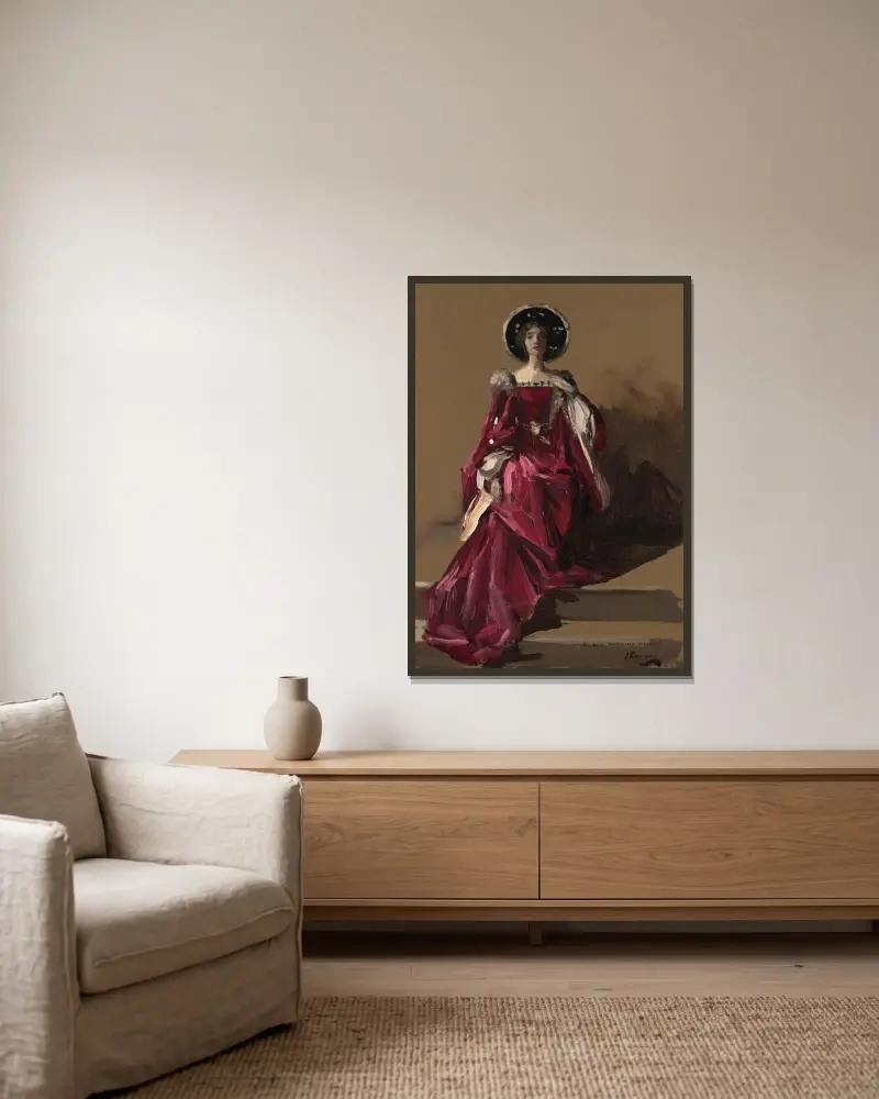 Lady Gwendeline Spencer-Churchill i Köpmannen i Venedig av Sir John Lavery inramad på en vägg