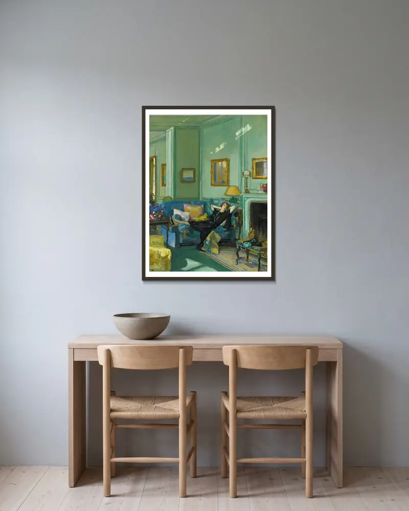 Mrs. Osler, Sir John Lavery v rámu na stěně