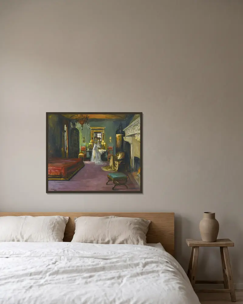 Mrs Rosen’s Bedroom av Sir John Lavery inramad på en vägg