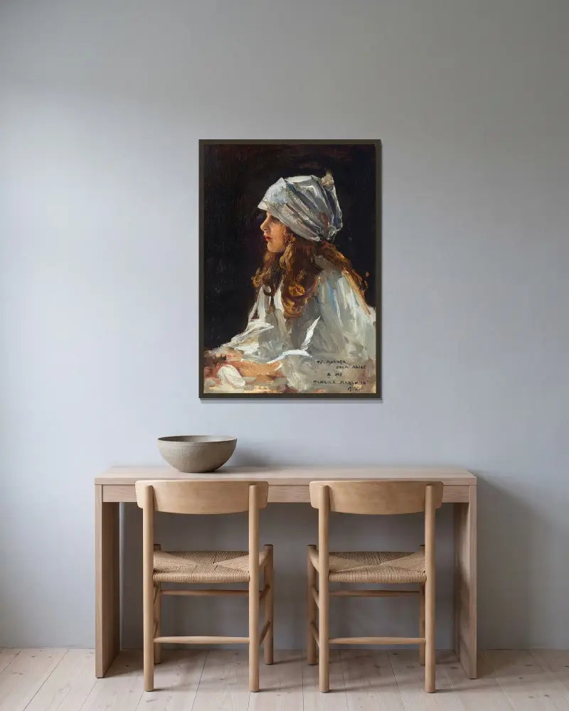 Porträtt av konstnärens dotter Alice av Sir John Lavery inramad på en vägg
