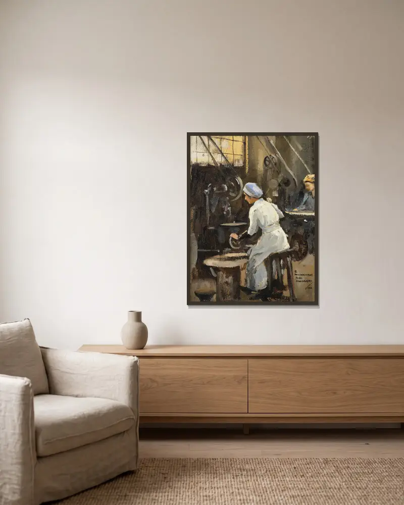 Der Scheibenmacher von Sir John Lavery gerahmt an einer Wand