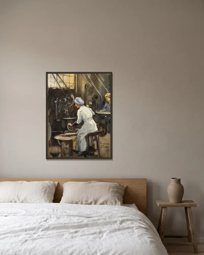 Der Scheibenmacher von Sir John Lavery gerahmt an einer Wand