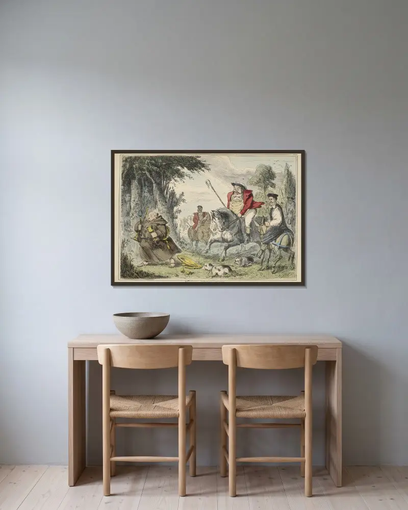 Jindřich VIII. na lovu mnichů, John Leech v rámu na stěně