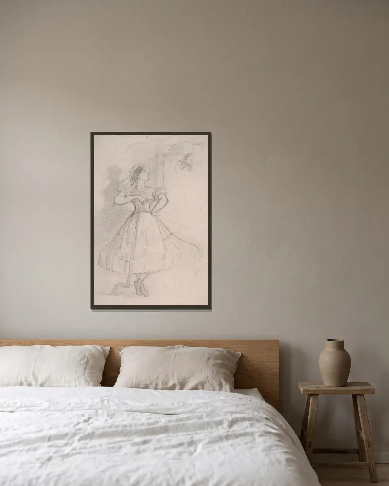 Piga mit Mopp von John Leech gerahmt an einer Wand