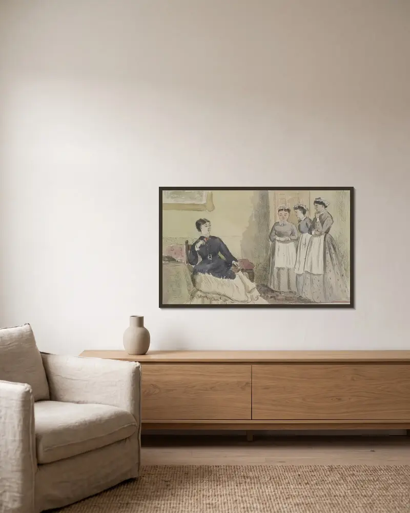 Mistress and three servants von John Leech gerahmt an einer Wand