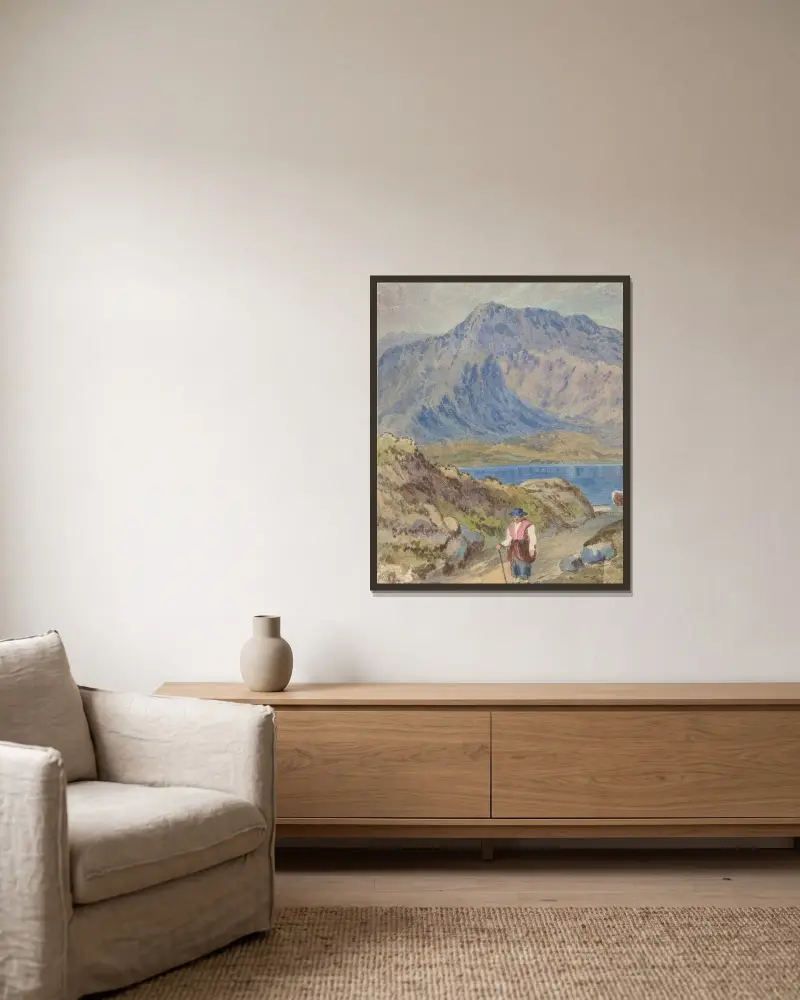 Mountainous Landscape with Hiker von John Leech gerahmt an einer Wand