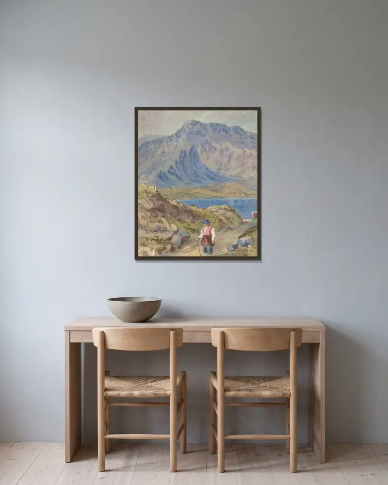 Mountainous Landscape with Hiker von John Leech gerahmt an einer Wand
