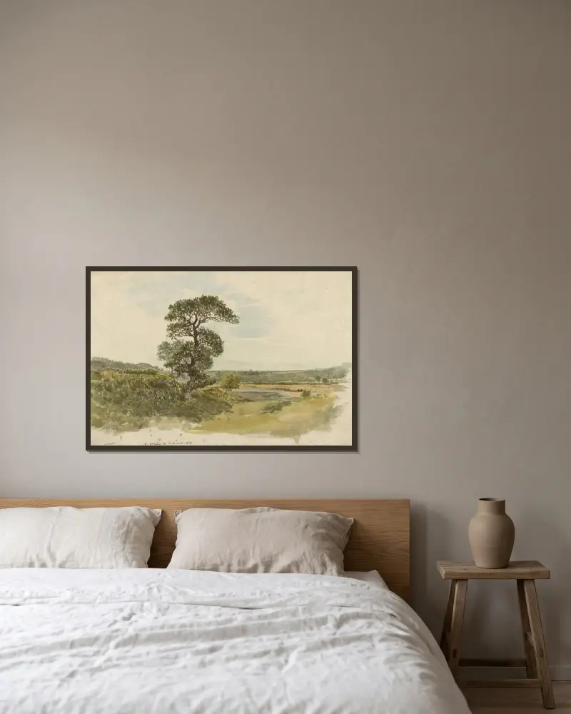 A Landscape in Snowdonia with a Tree in the Foreground av John Linnell inramad på en vägg
