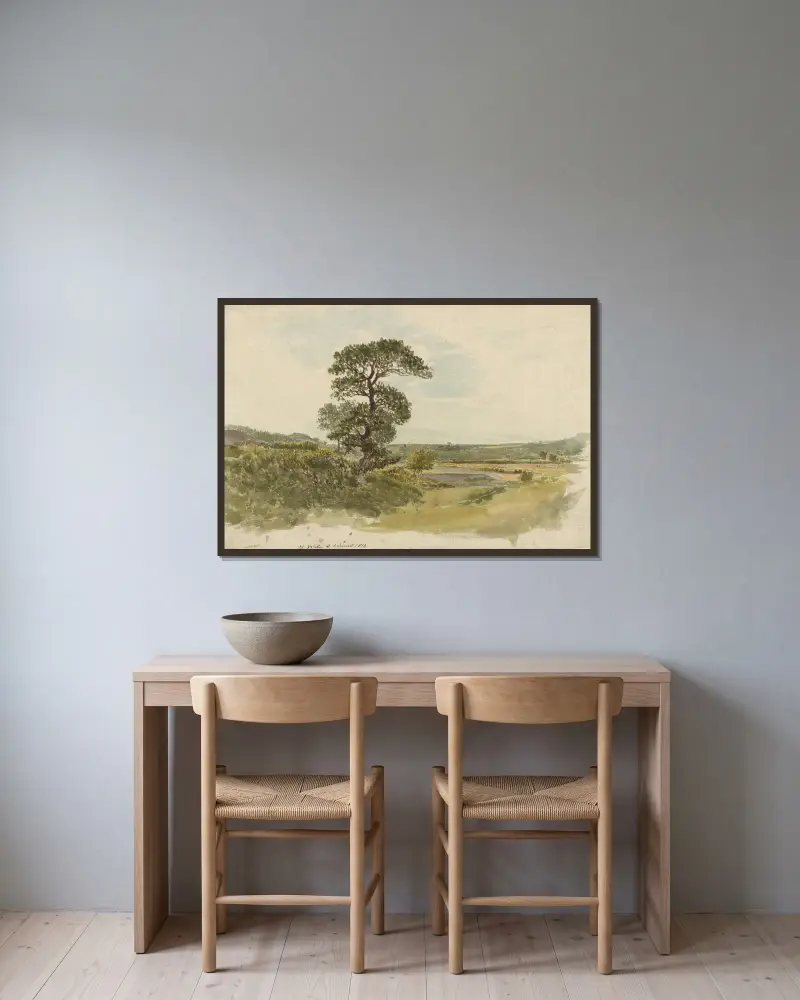 A Landscape in Snowdonia with a Tree in the Foreground av John Linnell inramad på en vägg