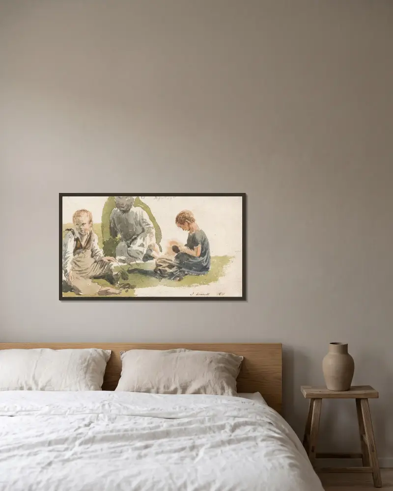 En studie av barn av John Linnell inramad på en vägg
