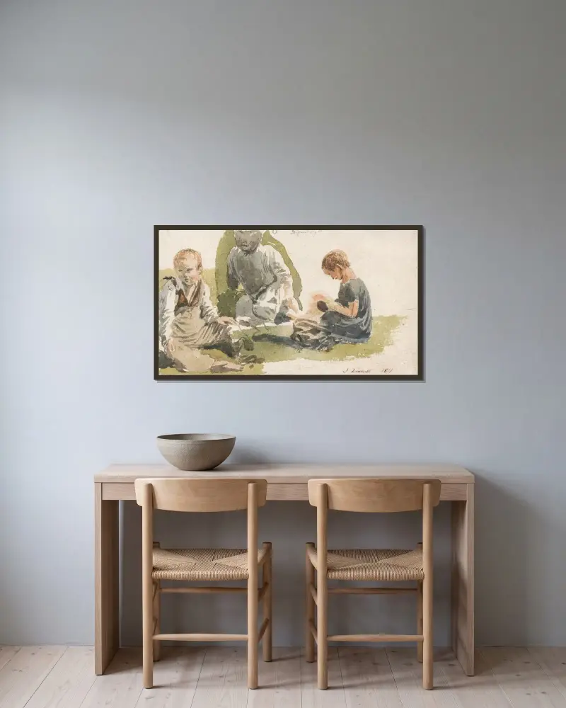 En studie av barn av John Linnell inramad på en vägg