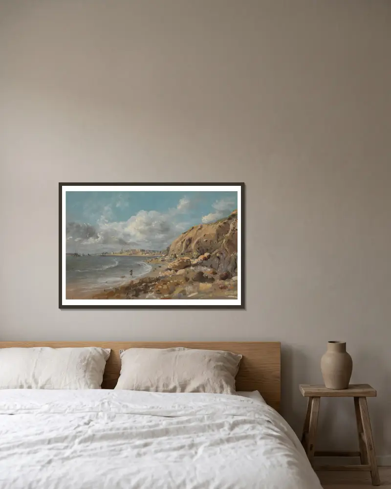Kustvy vid Cullercoats nära Whitley Bay av John Linnell inramad på en vägg