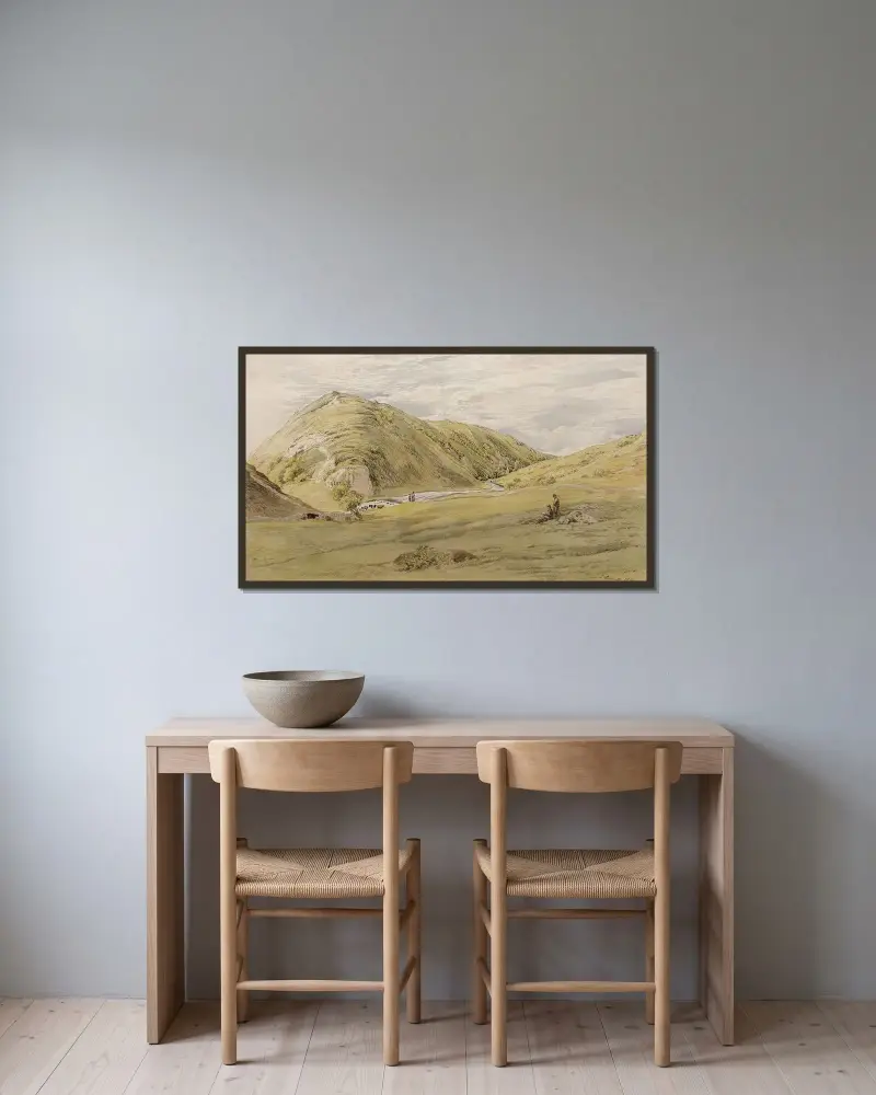 Infart till Dovedale från Ashbourne, Derbyshire av John Linnell inramad på en vägg