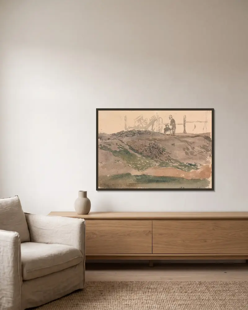 Figures on a Bank, Kensington Gravel Pits av John Linnell inramad på en vägg