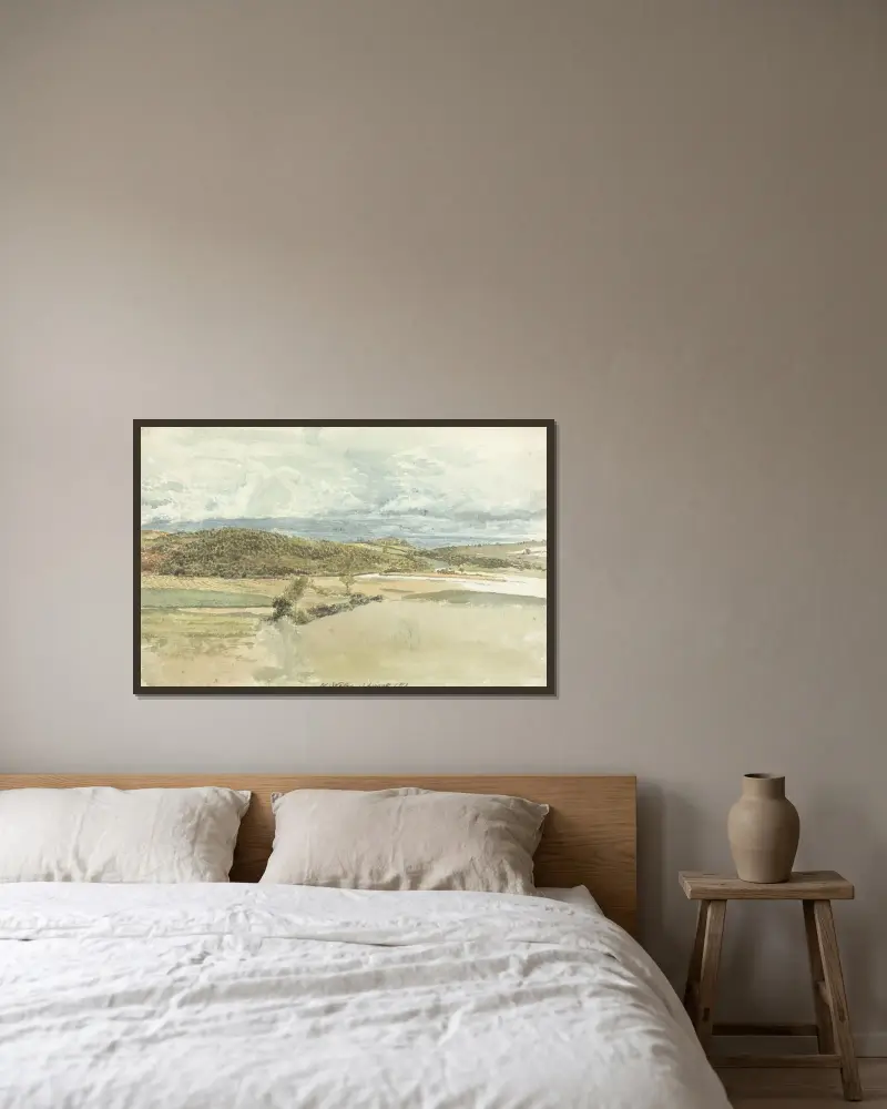 Landskap i North Wales av John Linnell inramad på en vägg