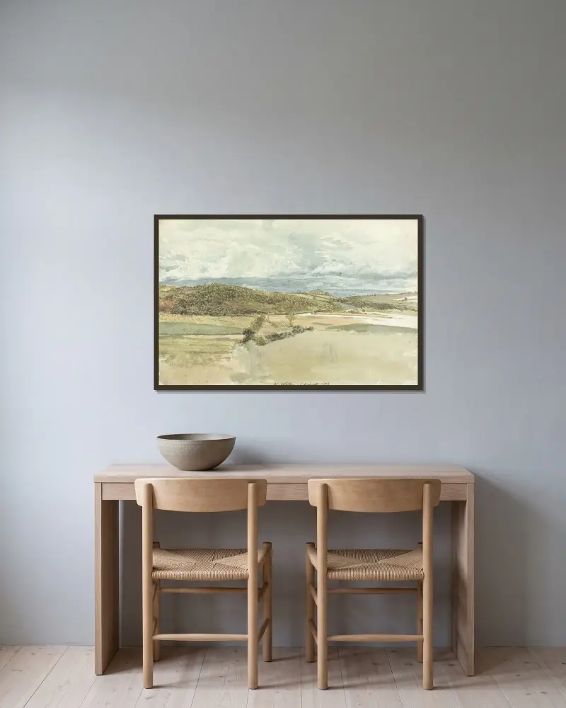 Landskap i North Wales av John Linnell inramad på en vägg