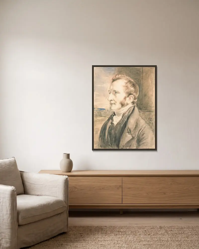Portrait of a Man av John Linnell inramad på en vägg