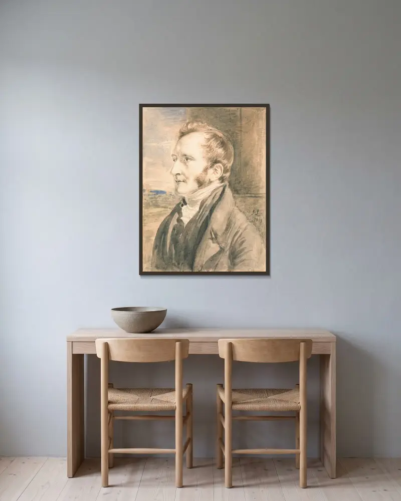 Portrait of a Man av John Linnell inramad på en vägg
