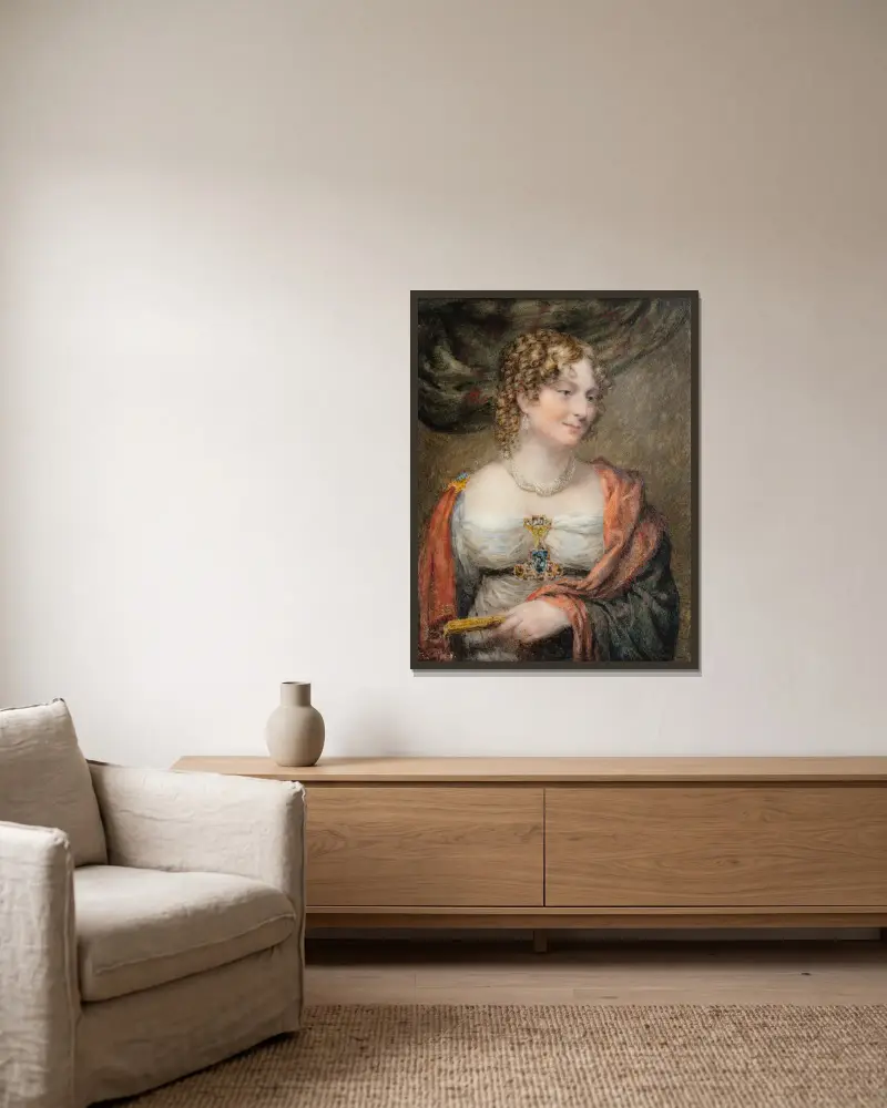 Portrait of Anne Law (née Towry), 1st Lady Ellenborough av John Linnell inramad på en vägg