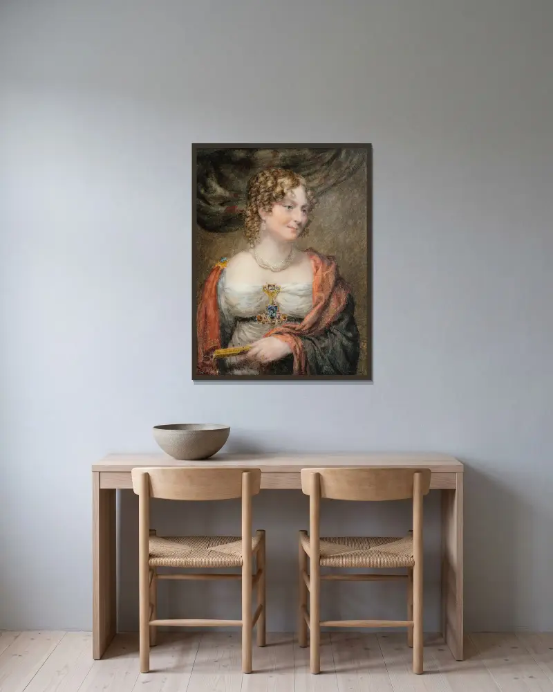 Portrait of Anne Law (née Towry), 1st Lady Ellenborough av John Linnell inramad på en vägg