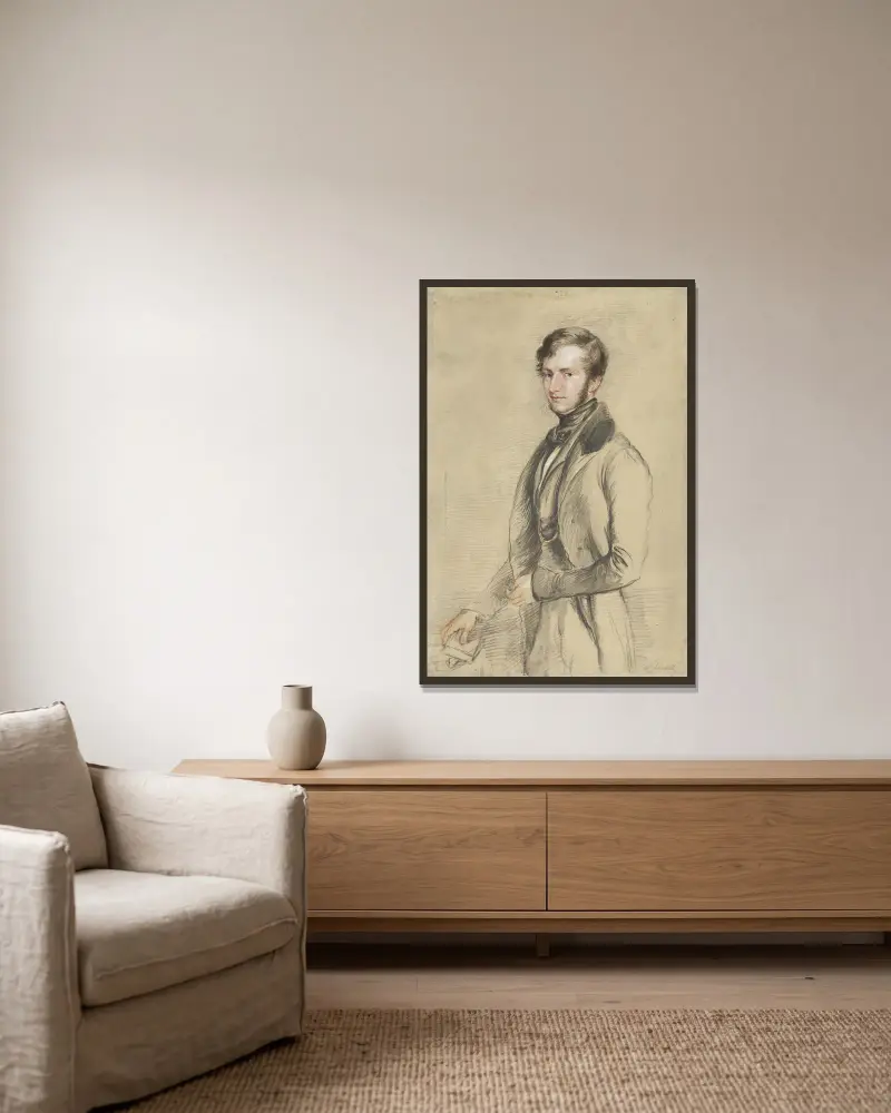 Portrait of John Davies Gilbert av John Linnell inramad på en vägg