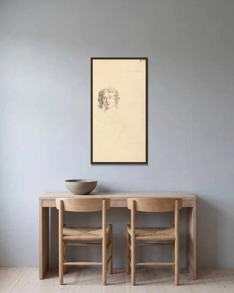 Studie av Mrs. William Wilberforce av John Linnell inramad på en vägg