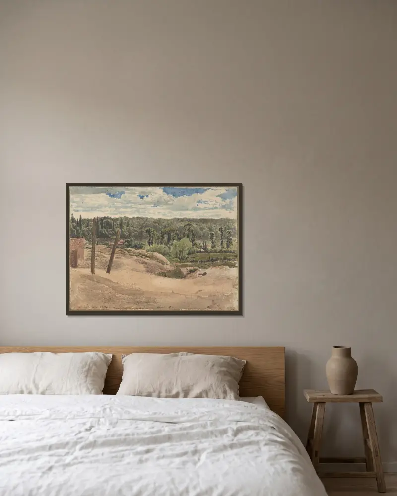 Utsikt över Kensington Gardens, London av John Linnell inramad på en vägg