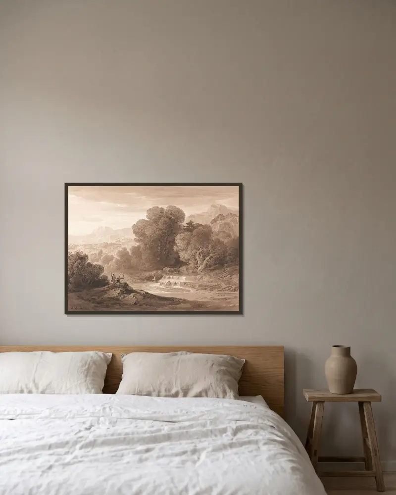 Bågskyttar som smyger på en hjort av John Martin inramad på en vägg
