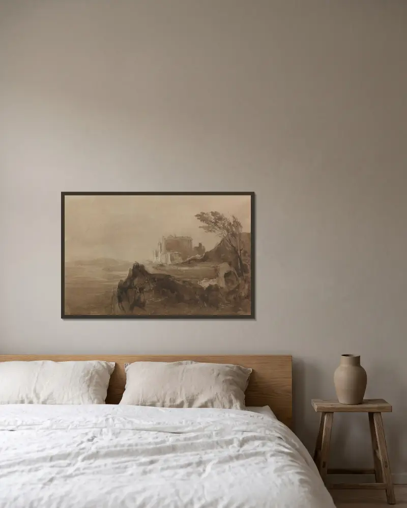 Byggnad på en kulle av John Martin inramad på en vägg