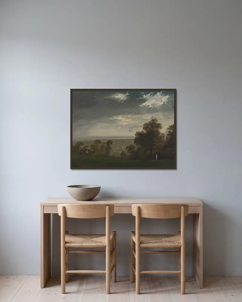 Landscape, Possibly the Isle of Wight or Richmond Hill av John Martin inramad på en vägg
