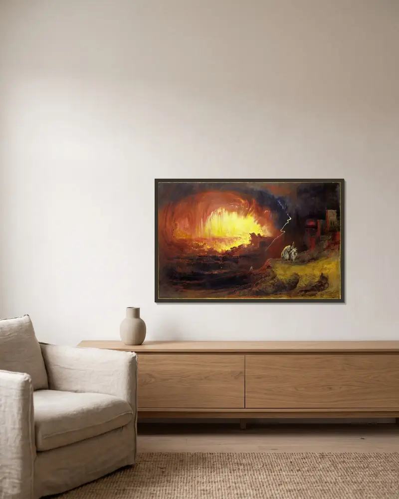 Sodom och Gomorra av John Martin inramad på en vägg