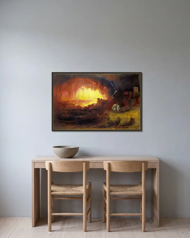 Sodom och Gomorra av John Martin inramad på en vägg