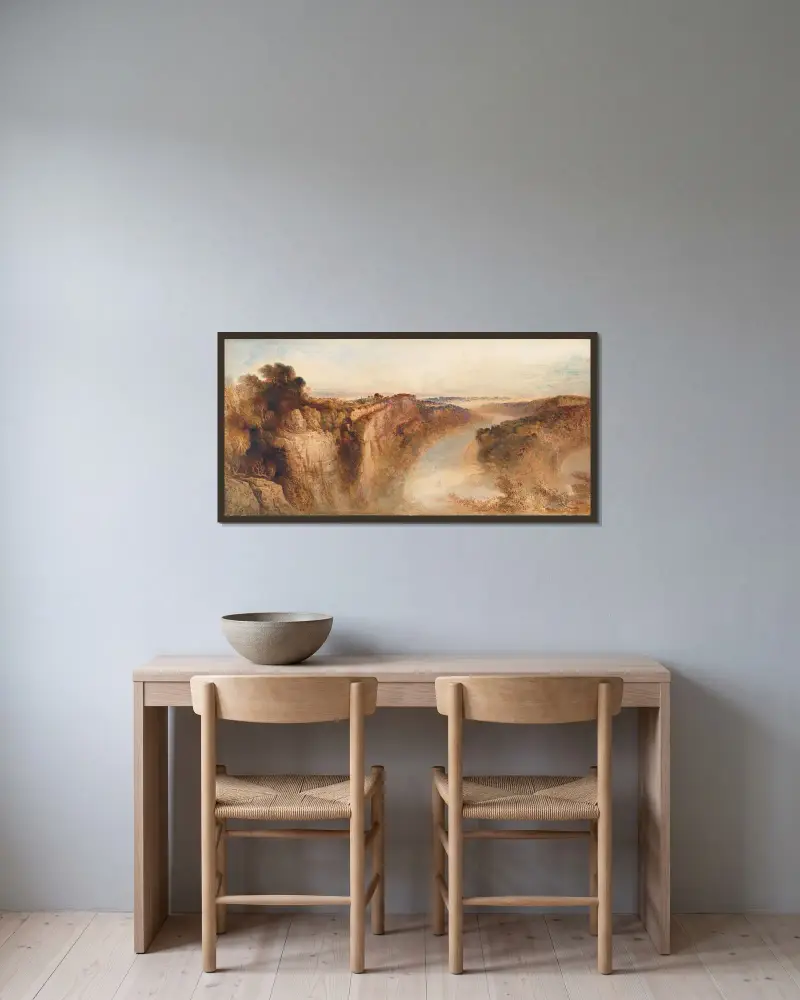 Utsikt över floden Wye, mot Chepstow av John Martin inramad på en vägg