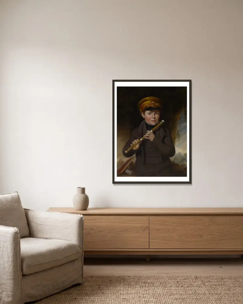 John Gurney Jr., the Little Flute Player av John Opie inramad på en vägg