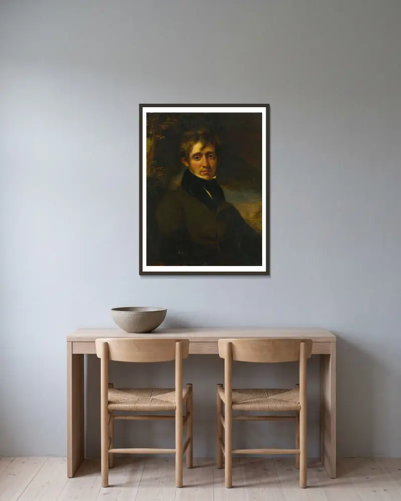 Portrait Of A Man, Said To Be The Poet Thomas Moore av John Opie inramad på en vägg