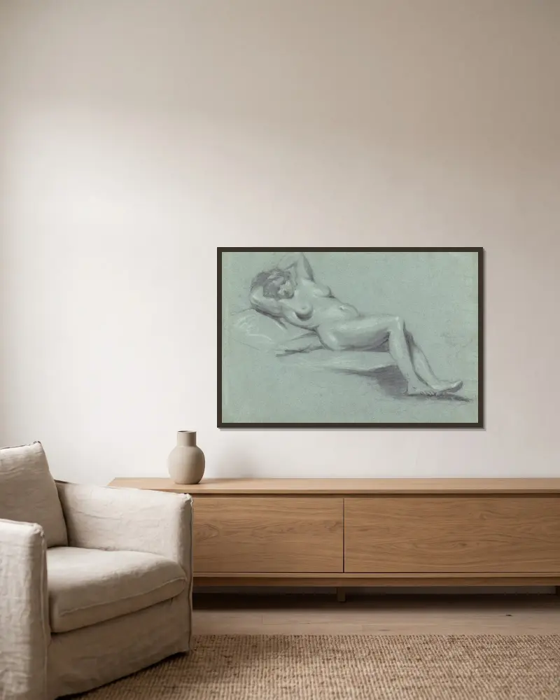 Reclining Female Nude av John Opie inramad på en vägg