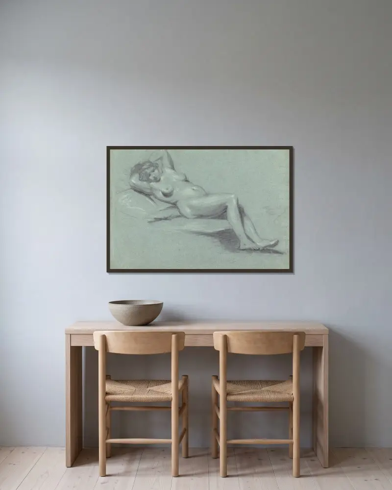 Reclining Female Nude av John Opie inramad på en vägg