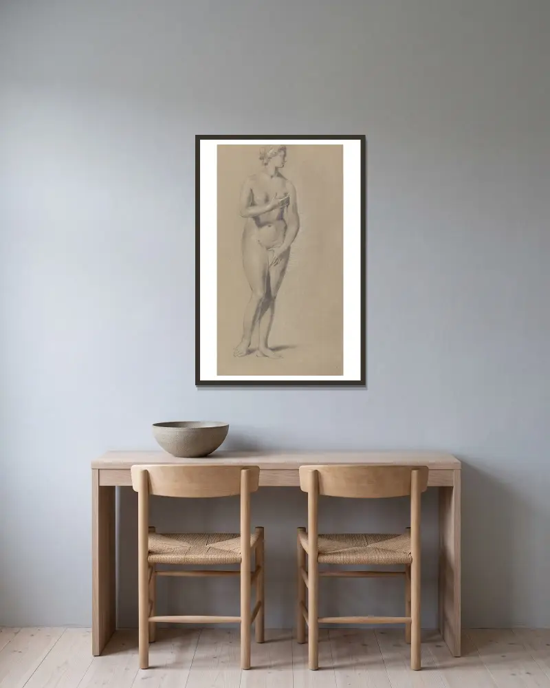 Stojící klasická ženská figura, John Opie v rámu na stěně