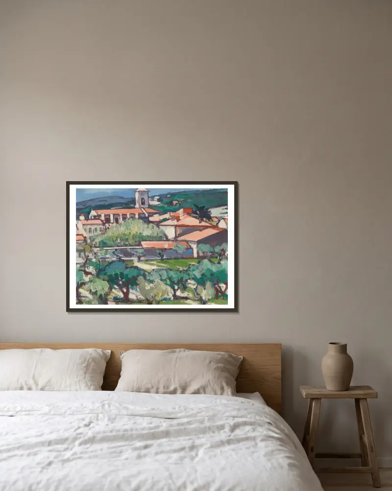 Kirche in Cassis von Samuel John Peploe gerahmt an einer Wand