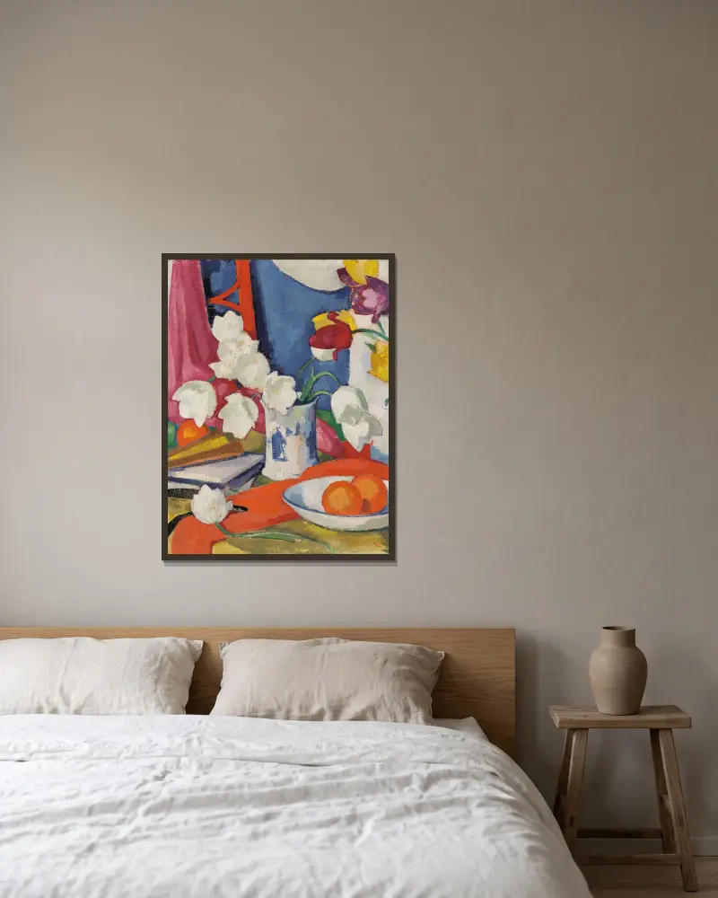 Rote und weiße Tulpen von Samuel John Peploe gerahmt an einer Wand