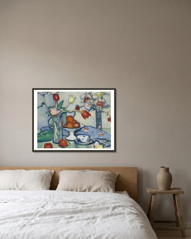 Tulpen von Samuel John Peploe gerahmt an einer Wand