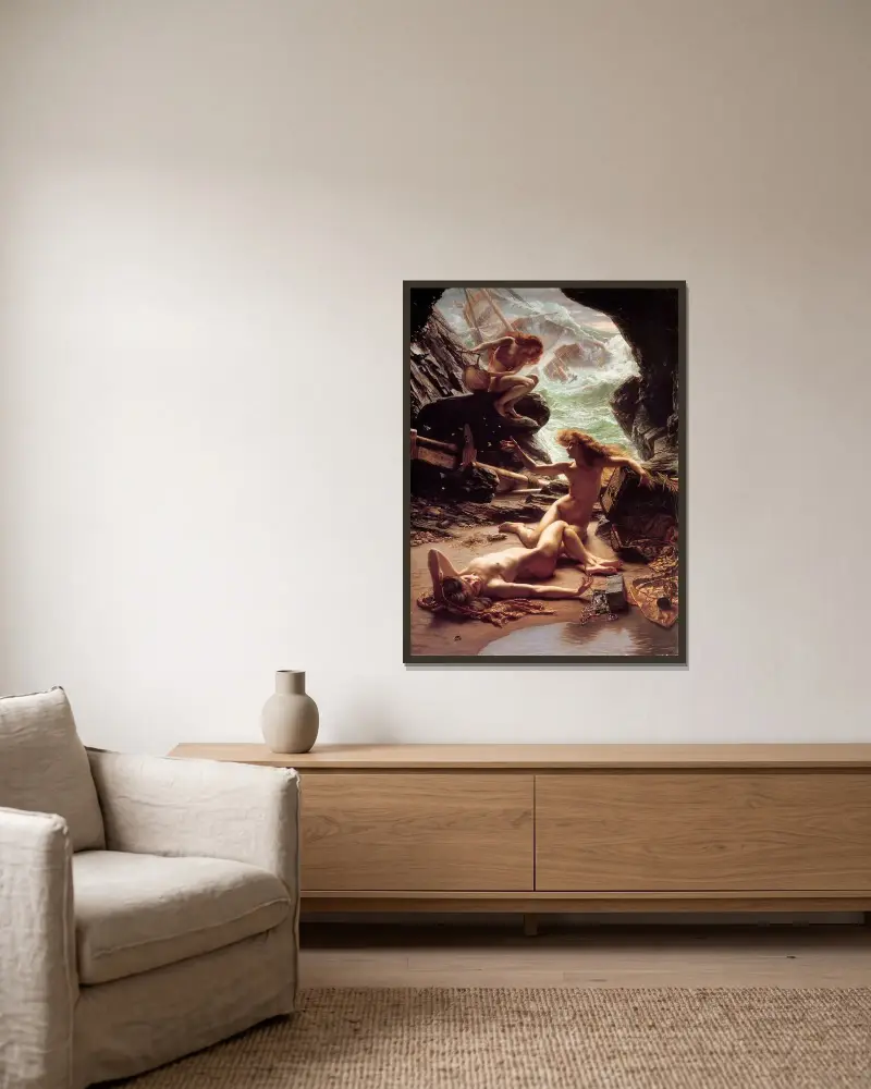 Grottan med stormnymferna av Edward John Poynter inramad på en vägg