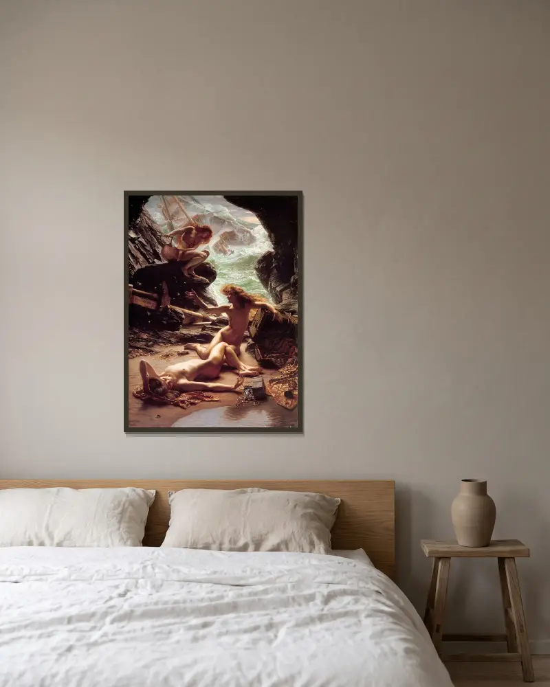 Grottan med stormnymferna av Edward John Poynter inramad på en vägg