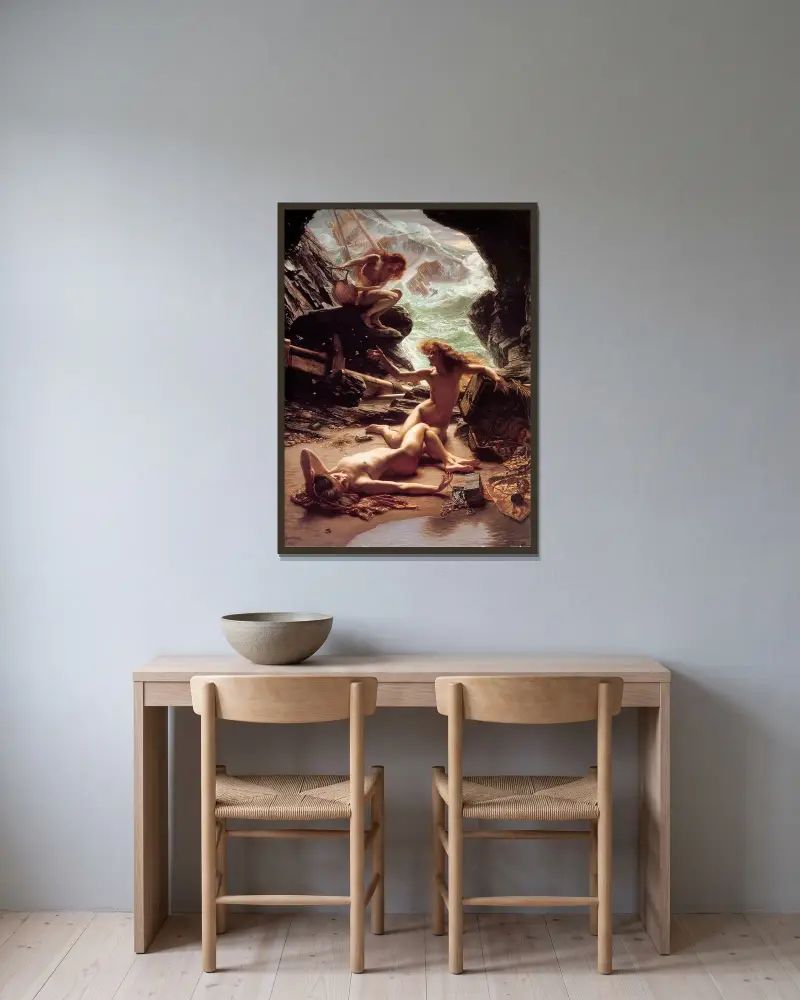 Grottan med stormnymferna av Edward John Poynter inramad på en vägg