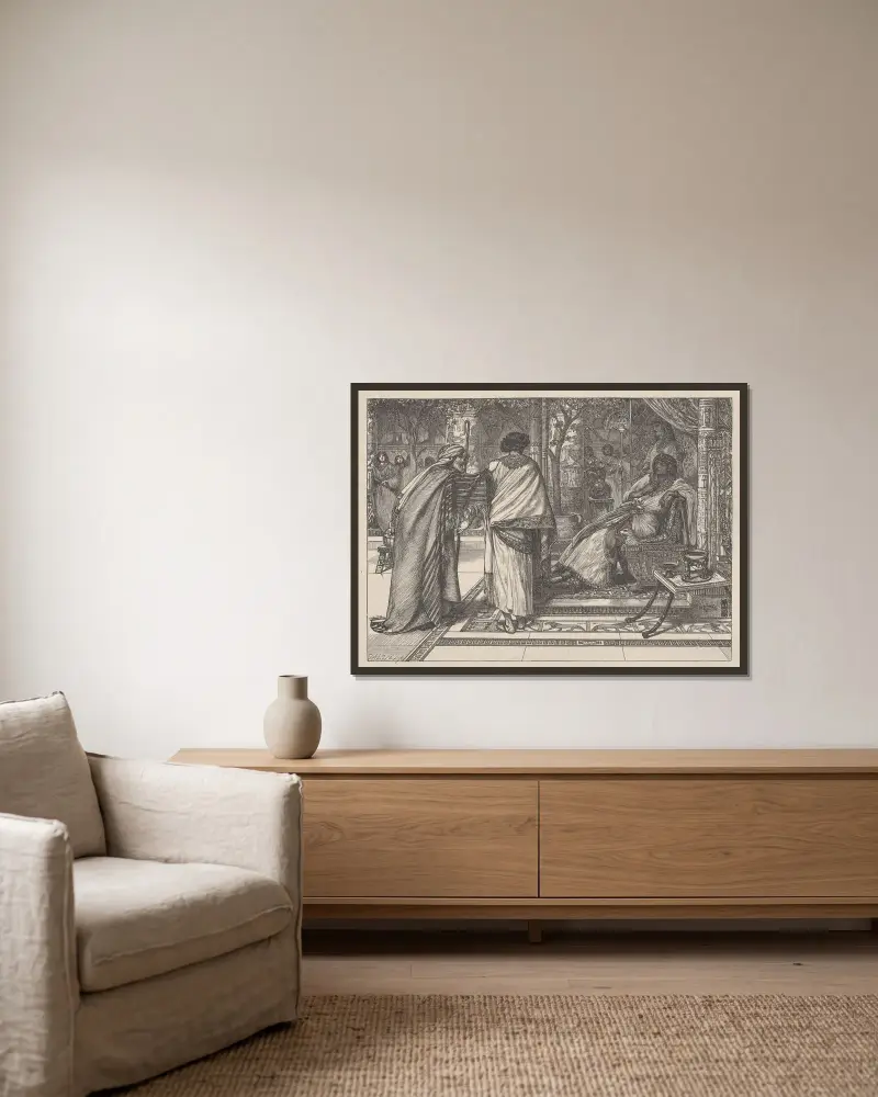 Josef presenterar sin far för farao av Edward John Poynter inramad på en vägg