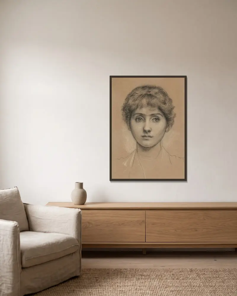 Porträtt av Margaret Burne-Jones av Edward John Poynter inramad på en vägg