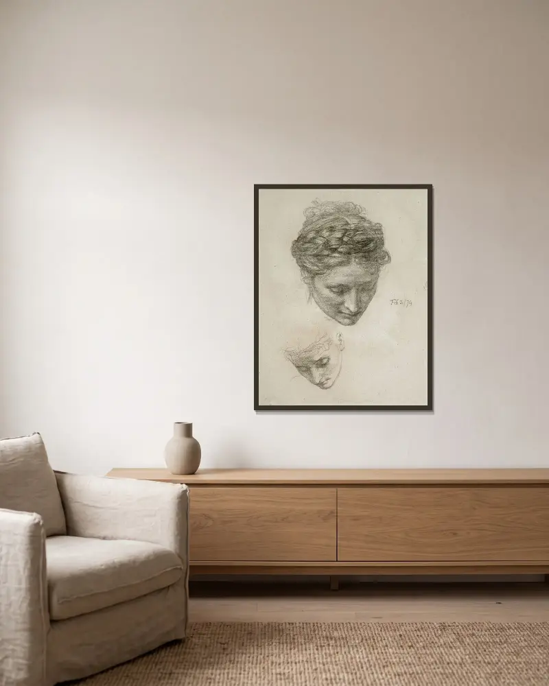 Studie av två huvuden av Edward John Poynter inramad på en vägg
